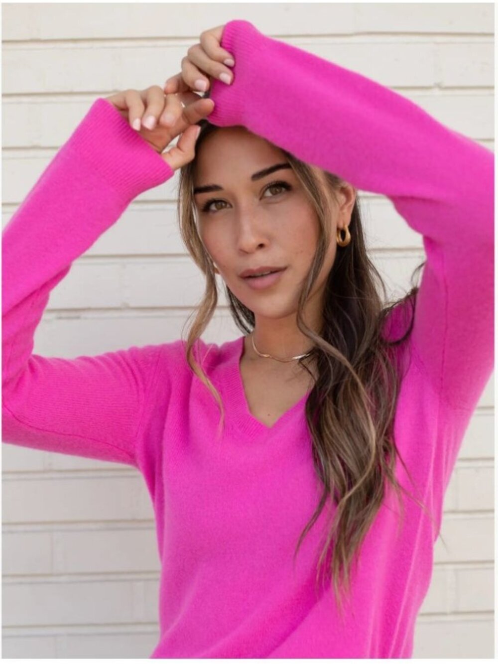 Nordstrom Fuchsia Pink 100% Cashmere V-Neck Sweater Size Small